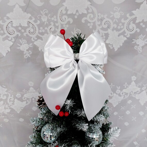 Nœud De Décoration Noël En Satin 117 Cm - Avec Armature Métallique, Réutilisable - Pour Sapin, Couronne, Mariage, Voiture - Blanc - 2