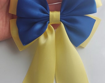Azul Real Amarillo 14 x 18 cm Cinta de raso grande Lazo doble Lazo para envolver regalos para fiestas Lazo para el cabello