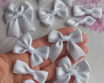 10 x Satin Ribbon Craft Bows Embellishments White 4 cm small bows