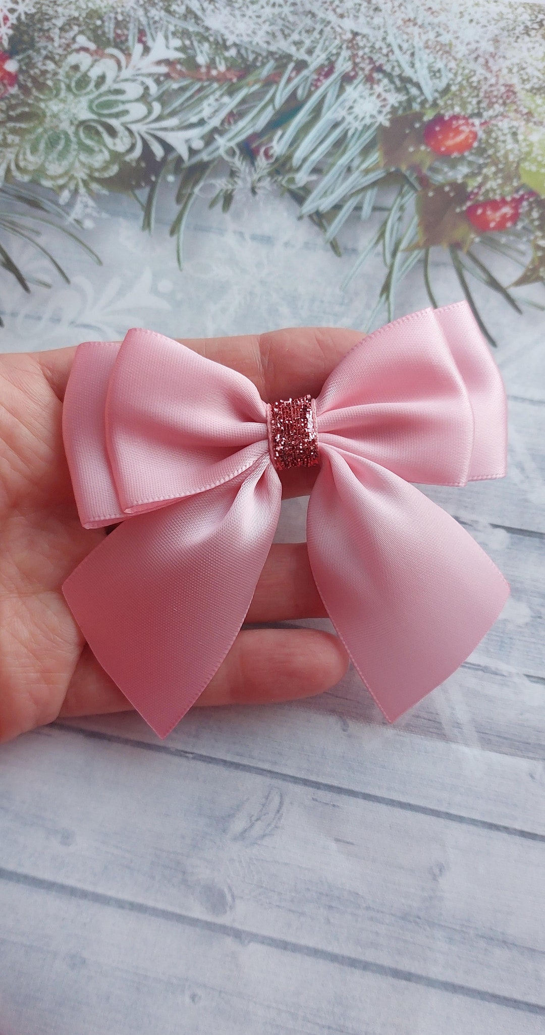 Satin Ribbon Ready Made Bows 9 Cm Large Pink Glitter Bows Hair Etsy