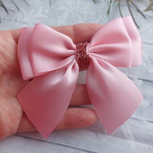 Satin Ribbon Ready Made Bows 9 cm Large Pink Glitter Bows Hair Accessories Gift Topper Christmas tree bows Self adhesive gift bows