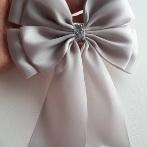 Light Grey Satin Ribbon Double Bow Wedding Christening Party Gift Bow Glitter  Bow 14 x18 cm