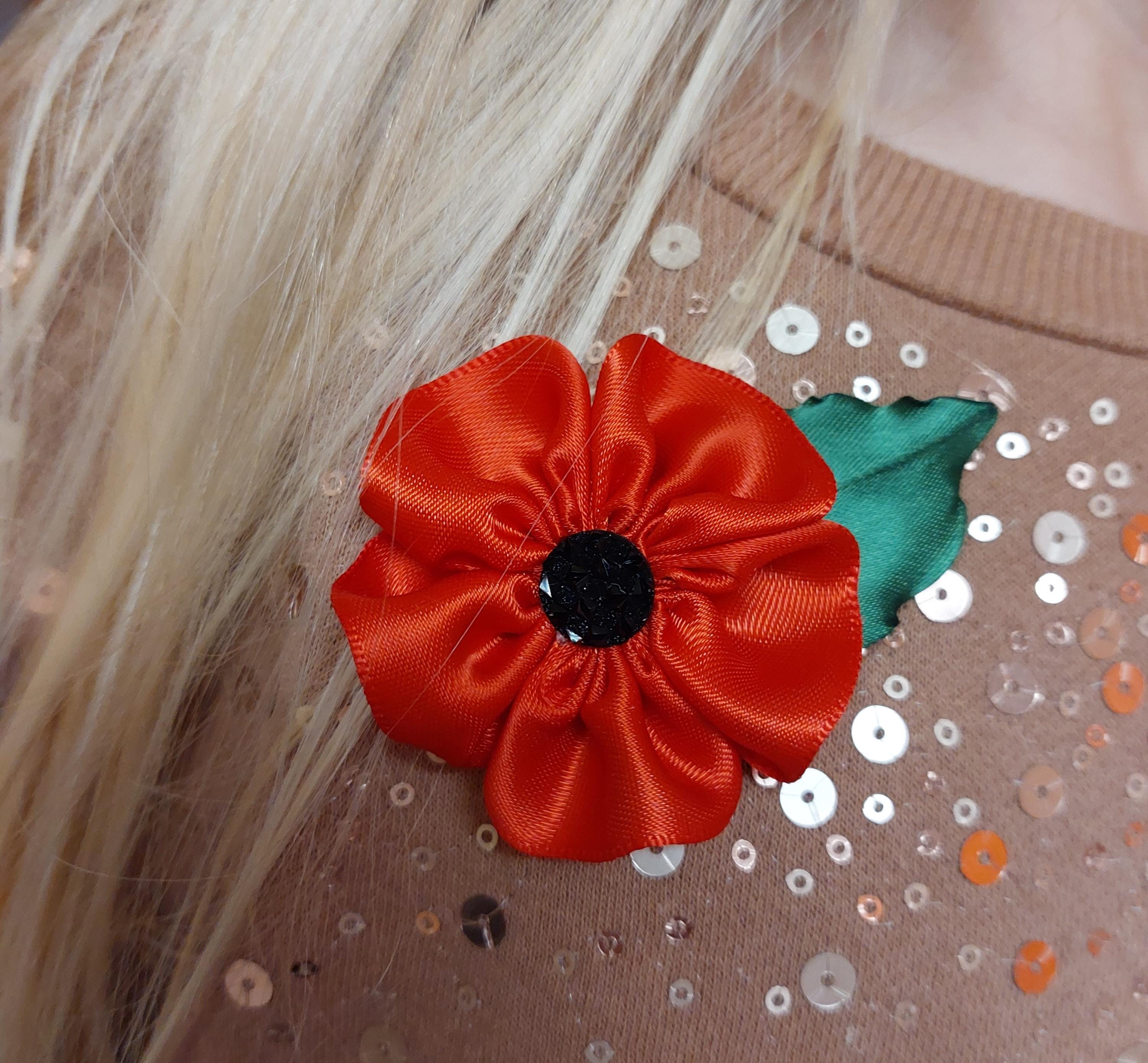 Broche Coquelicot Rouge Strass – Épingle Revers Fleur Métal Pour Vêtement, Cadeau Souvenir