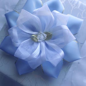Blue golden ribbon stick on gift box present bow Christmas Decorations Party Gift Wrapping bow 15 cm