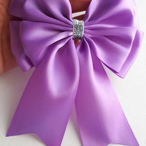 1 x Large Medium Purple 14 x18 cm Satin Ribbon Double Bow Wedding Christening Party Gift Bow Glitter Bow