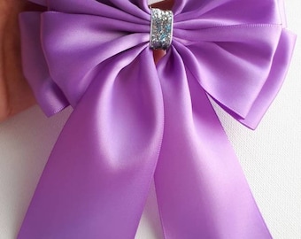 1 x Large Medium Purple 14 x18 cm Satin Ribbon Double Bow Wedding Christening Party Gift Bow Glitter Bow