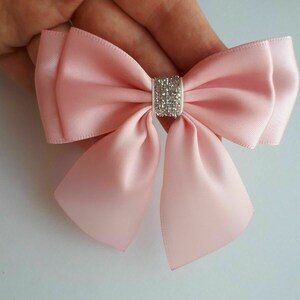 Double Bows Satin Ribbon Ready Made Bows 3.5 inch 9cm Large Bows Baby Pink Silver Glitter bow Stick on Bow Hair clip image 3