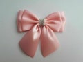 Baby Pink Satin Bow with Silver Glitter, 3.5 Inch Handmade Bow