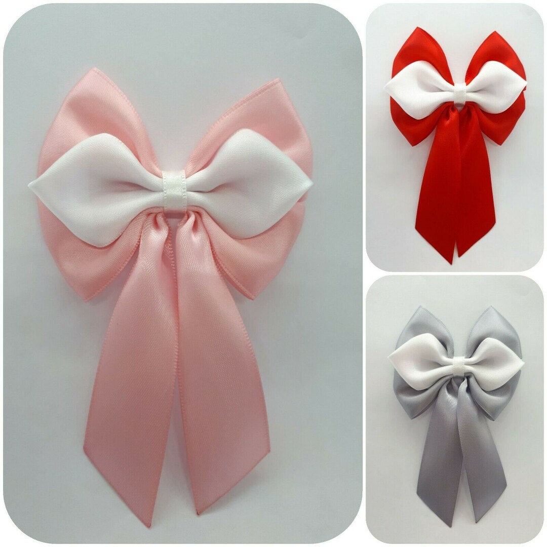 3 x Satin Ribbon Bows,White Bow, Silver Bow, Party Bow, Gift Wrapping Bow,  Christmas Bow, Decorative Bow, Self Adhesive Bow