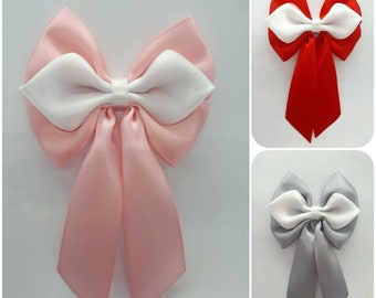 Set of 3 Satin Ribbon Bows With Tails Baby Shower Pink Blue 8 x 13.5 cm