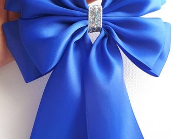 1 x Royal Blue 14 x18 cm Large Satin Ribbon Double Bow Wedding Christening Party Gift Wrapping Bow Glitter Bow