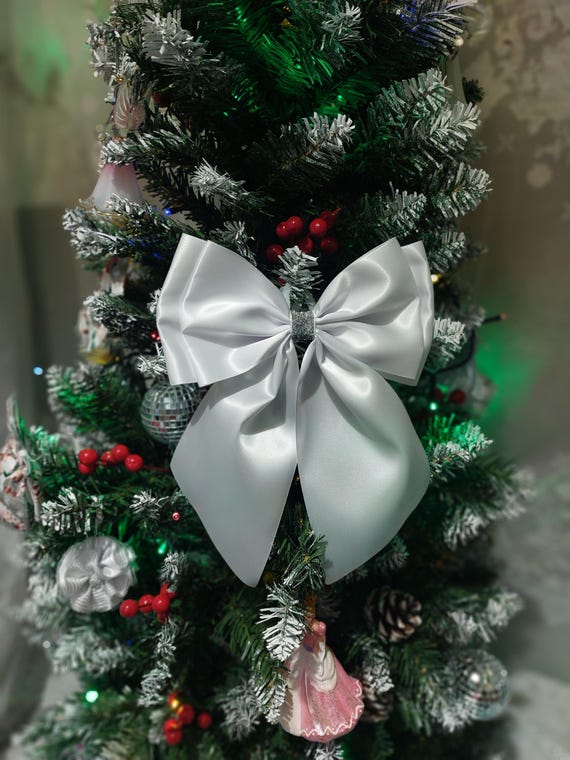 Nœud De Décoration Noël En Satin 117 Cm - Avec Armature Métallique, Réutilisable - Pour Sapin, Couronne, Mariage, Voiture - Blanc - 9