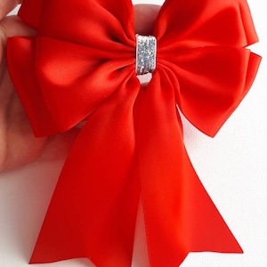 1 x Large Red 14 x18 cm Satin Ribbon Double Bow Wedding Christening Party Gift Bow Glitter Bow Red Bow