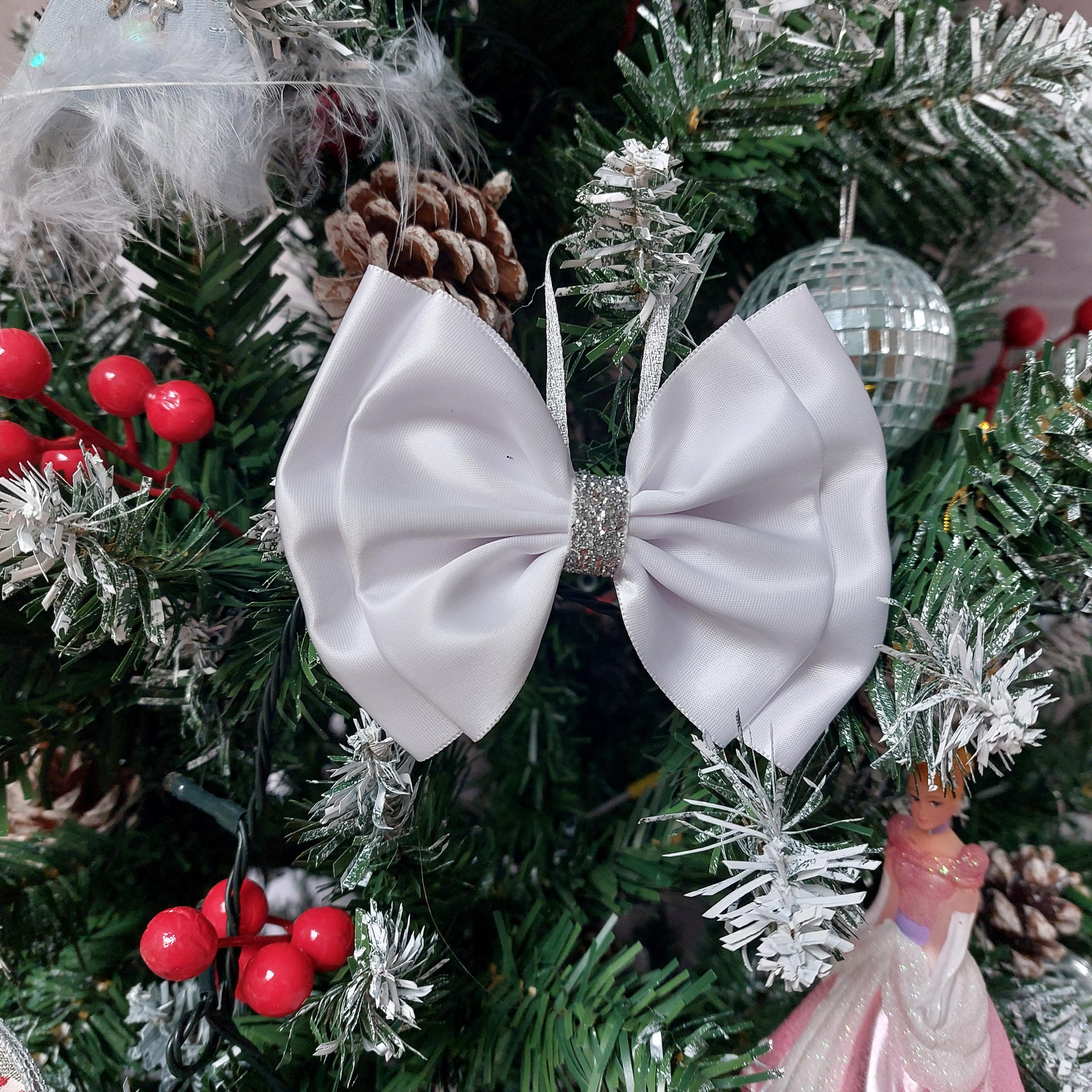 Nœud De Décoration Noël En Satin 117 Cm - Avec Armature Métallique, Réutilisable - Pour Sapin, Couronne, Mariage, Voiture - Blanc