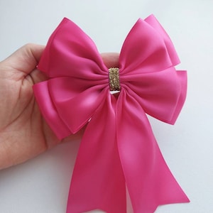 Fuchsia Rosa Satinband Doppelschleife Haarschleife Hochzeit Taufe Party Geschenkverpackung Schleife Glitzerschleife Goldene Schleife 14 x18 cm