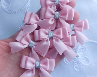 Craft Embellishments: Flat Satin Bows: White - Pack of 70 Craft Embellishments: Flat Satin Bows: White - Pack of 70