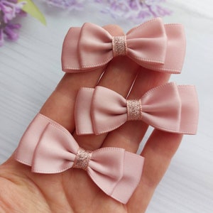 Lazos de cinta de raso pequeños de 6 x 2,2 mm de ancho, lazos de oro rosa para manualidades, lazos decorativos x 6