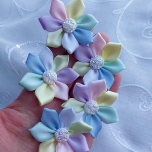 Satin Ribbon Craft Poinsettia Flowers Bows Pastel Rainbow 50 mm pack of 5