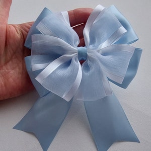 Baby Blue Large Satin Ribbon Double Bow Wedding Christening Party Gift Wrapping Bow Stick on Christmas Bow Hair bow