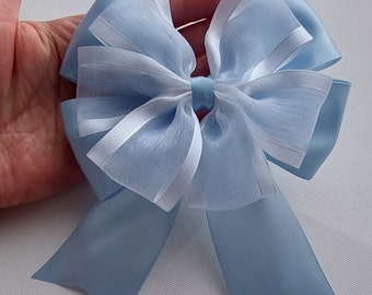 Baby Blue Large Satin Ribbon Double Bow Wedding Christening Party Gift Wrapping Bow Stick on Christmas Bow Hair bow