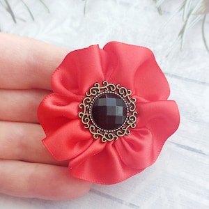 Red poppy brooch flower costume accessories 5.5 cm red satin ribbon bow badge Independence day brooch