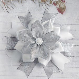 Schleifenband weiß silber weiß silber glitzer Schleife Schleife Schleife Schleife Schleife Schleife Schleife Weihnachten Schleife Schleife 21 cm 8 zoll weiß silber