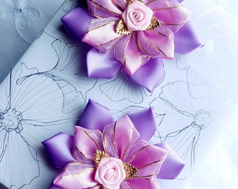 Lilac & Pink Ribbon Gift Bows, Golden Accents (Set of 2)