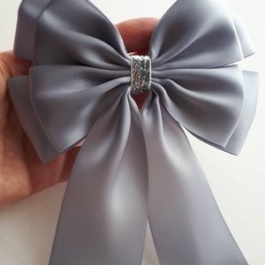 Satin Ribbon Double Bow Wedding Christening Party Gift Bow Glitter Bow Grey Bow Stick on Bow Hair bow Christmas Bow 14 x18 cm