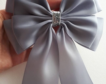 1 x Large 14 x18 cm Satin Ribbon Double Bow Wedding Christening Party Gift Bow Glitter Bow Grey Bow Stick on Bow Hair bow Christmas Bow