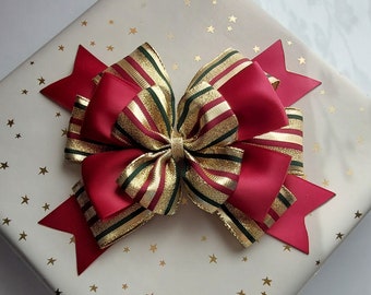 Ribbon stick on gift box present bow Christmas Wedding Party Gift Wrapping bow burgundy gold special occasion bow