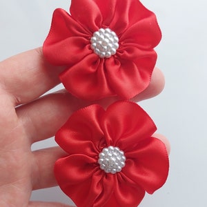 2 x Small school Hair bow bobbles school uniform bow tie red satin hair bow back to school bow 5 cm
