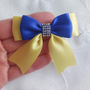 Double Bows Satin Ribbon Ready Made Bows 7 cm Wide Royal Blue Yellow silver rhinestone Trim Craft Bows 6 pack