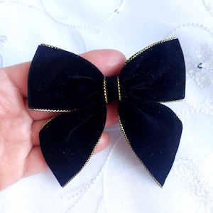 Black Velvet Hair Bow Clip, Occasion Hair Bow, Bridal Hair Bow, Baptism Hair Clip, Wedding Elegant Hair Bow 9 cm