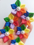 6 Satin Ribbon Poinsettia Flower Bows Craft Embellishments Pride Rainbow NHS Bow