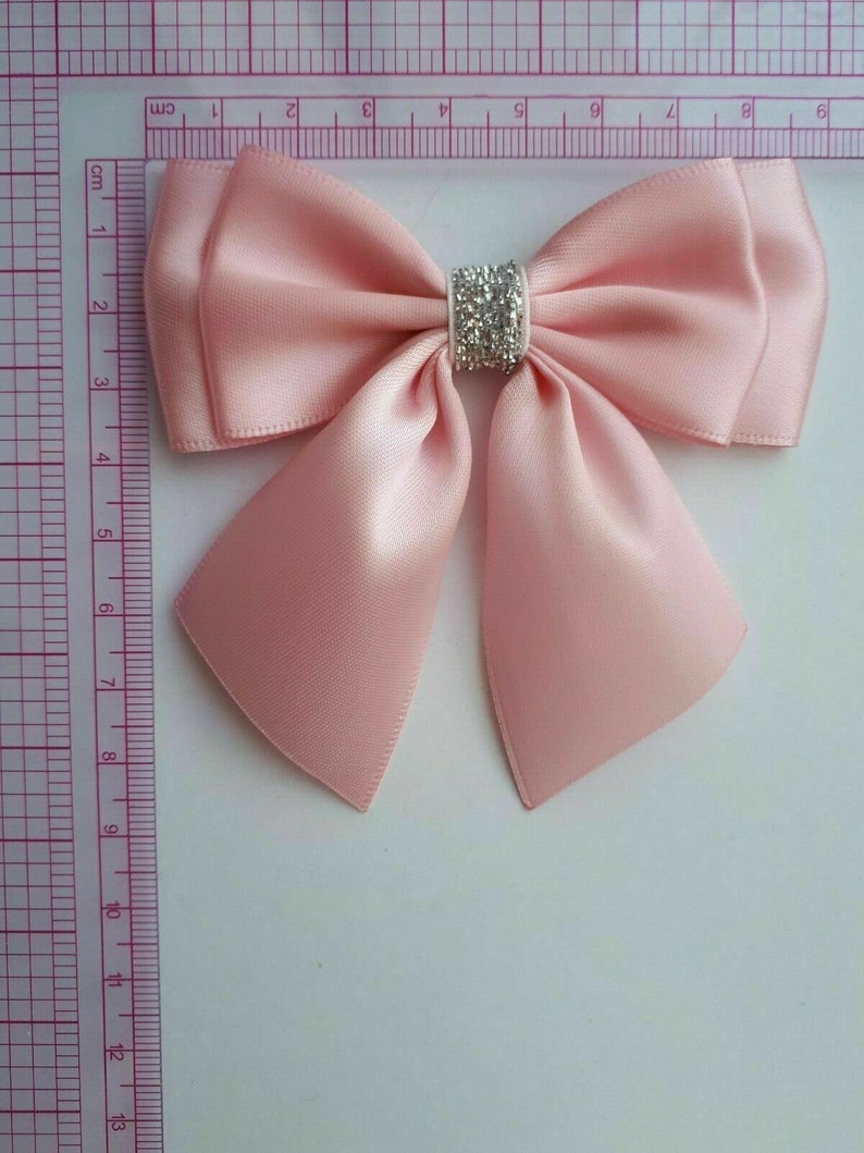 Double Bows Satin Ribbon Ready Made Bows 3.5 inch 9cm Large Bows Baby Pink Silver Glitter bow Stick on Bow Hair clip image 2