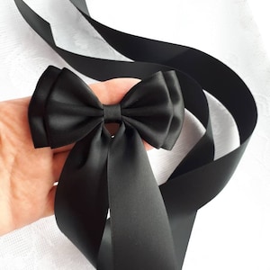 1 x Schwarze Doppelschleife Satinband Fertigschleife mit Langen Schwänzen 3,5 Zoll 9 cm Breite Handwerk Bogen Nähbogen