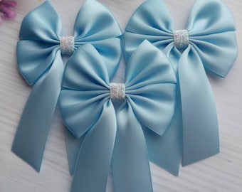 Satin Ribbon Bows Tail Bows Light Blue Baby Blue AB White Glitter Sparkle Bow Craft Bow Christmas Bow Wedding Bow Hair Bow 8 x 13 cm