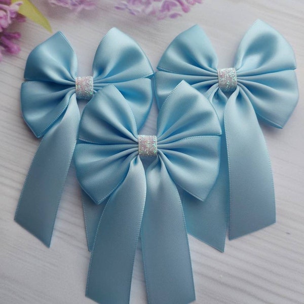 Satin Ribbon Bows Tail Bows Light Blue Baby Blue AB White Glitter Sparkle Bow Craft Bow Christmas Bow Wedding Bow Hair Bow 8 x 13 cm