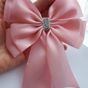 1 x Pink 14 x18 cm Satin Ribbon Double Bow Hair Bow Wedding Christening Party Gift Wrapping Bow Stick on Present Glitter Bow