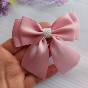 Double Bows Satin Ribbon Ready Made Bows 3.5 inch 9cm Wide Baby Pink AB White Glitter Baby Shower Pink Bows Craft Bows Gift Bows Hair Bow