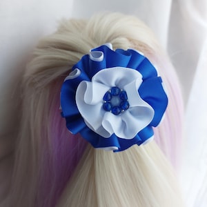 2 x school Nursery Hair bow clips school uniform bow tie royal blue white satin hair bow back to school bow 7 cm