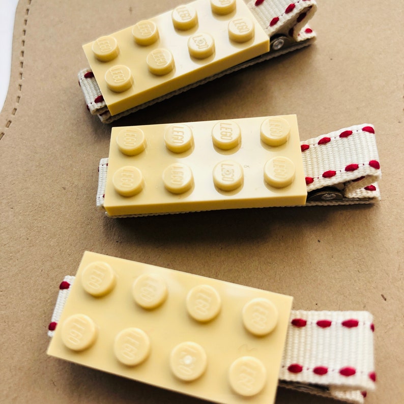 Beige Lego block clippie Acrylic colourful lego plate 2x4 Embellished hair clip No-slip grip Perfect for Little Girls E815 image 2