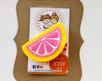 Citrus Wedge slice sweet cute summer hair barrette feltie clippie - No-slip grip - Perfect for Infants, Baby Girls & Kids (P265)