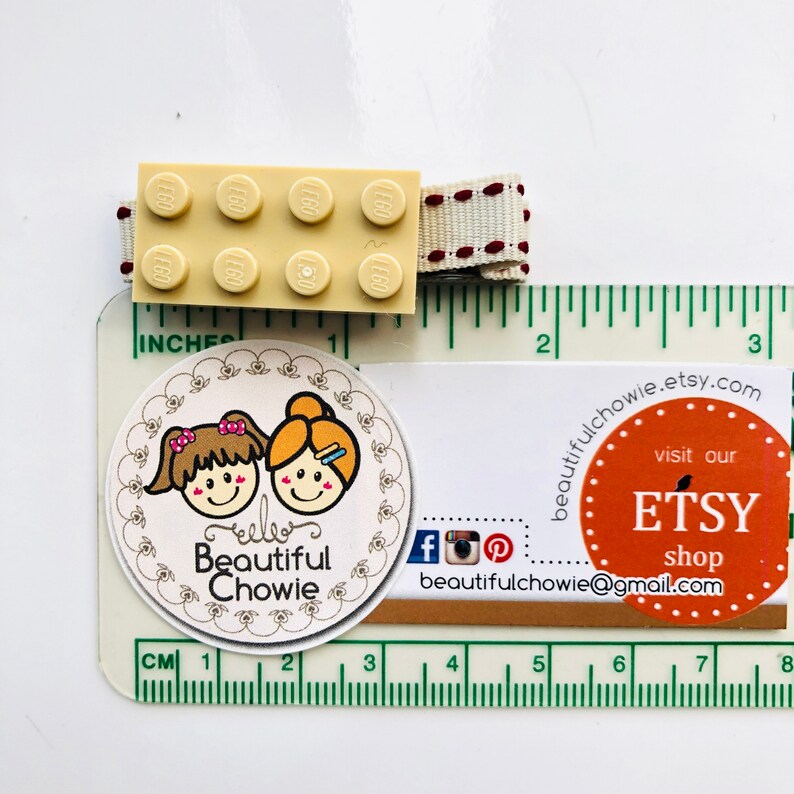 Beige Lego block clippie Acrylic colourful lego plate 2x4 Embellished hair clip No-slip grip Perfect for Little Girls E815 image 3