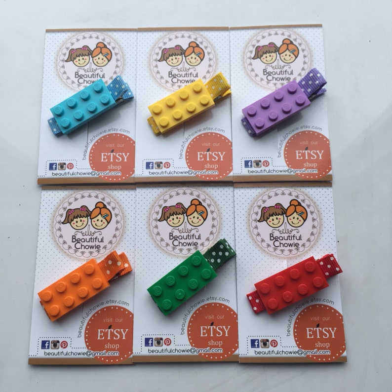 Beige Lego block clippie Acrylic colourful lego plate 2x4 Embellished hair clip No-slip grip Perfect for Little Girls E815 image 5