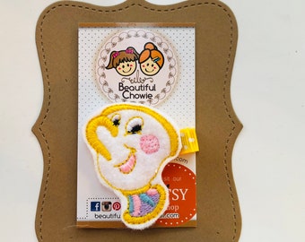 Teapots Chip Princess friend feltie clippie -  Pretend Play Felt hair clip - No-slip grip - Perfect for Little Girls (P333)