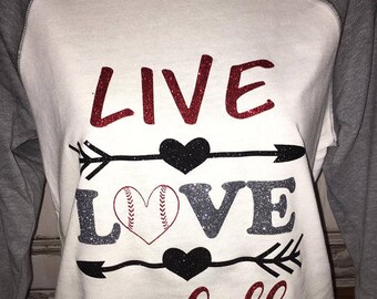 Women's Baseball Live Love Baseball Glitter Raglan Shirt
