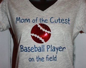 Women's Mom of the cutest baseball player  Glitter Shirt