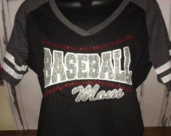Women's Baseball Mom Game Day Tee Glitter Shirt
