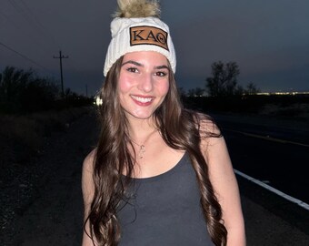 Licensed Kappa Alpha Theta Embroidered Faux Fur Pom Beanie
